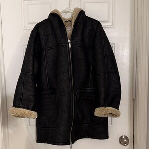 We The Free Black Teddy Jacket with Cream Accents